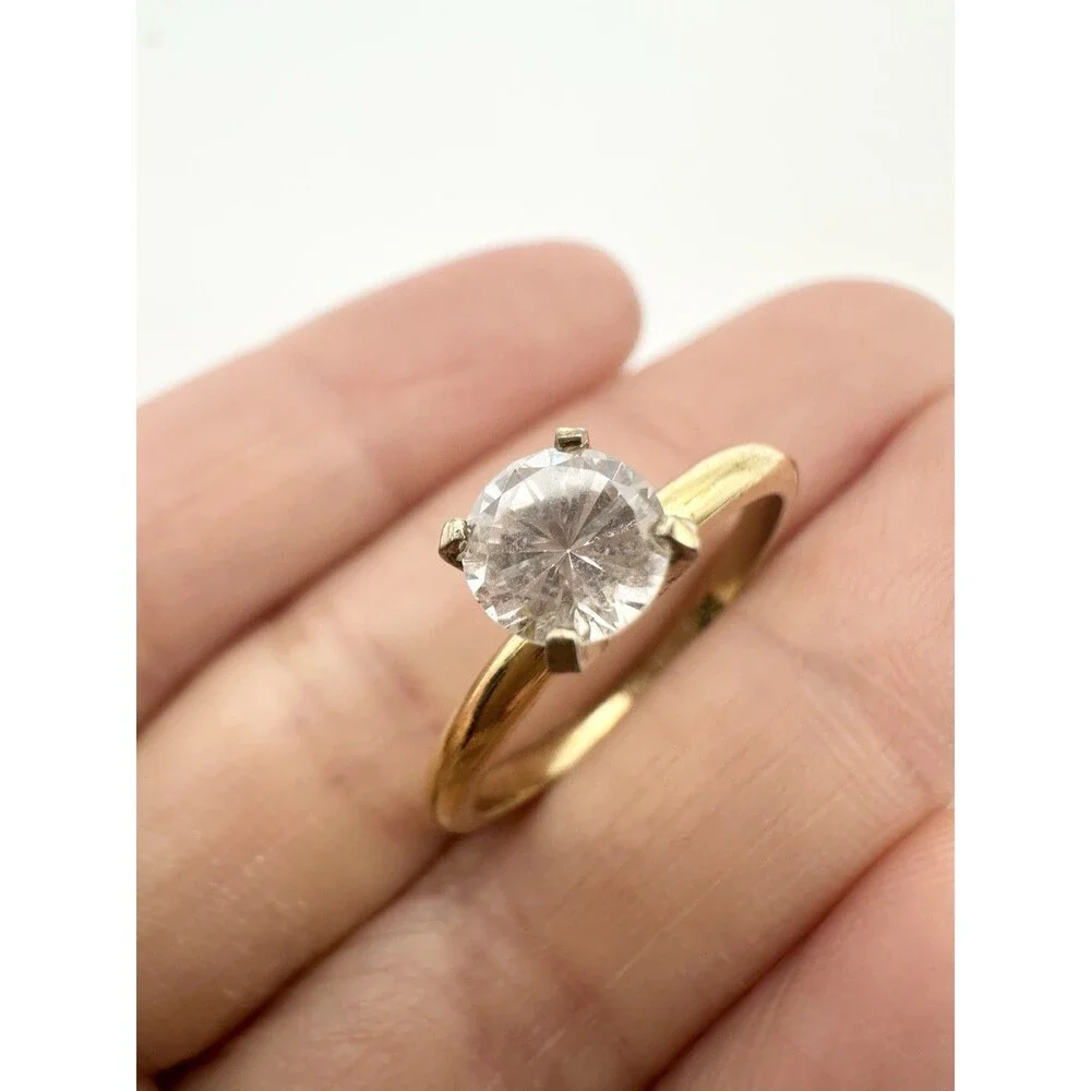 Vintage Sterling Silver Gold Vermeil Prong Set Ring Size 7